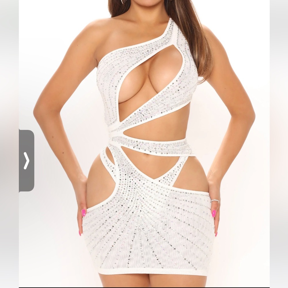 White mesh rhinestone dress